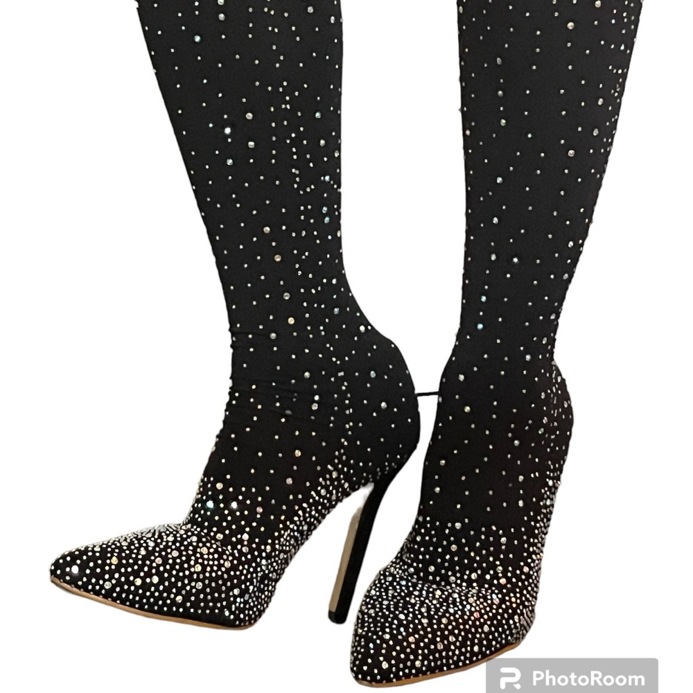 Stretch Rhinestone encrusted Thigh Hi Boots leggings size 40